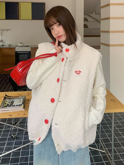 Kawaii White Vest Polka Dots Daily Reversible Buttons - Heart