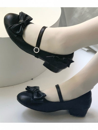 Black Lolita Shoes with Bowknot - Unmissable Berry
