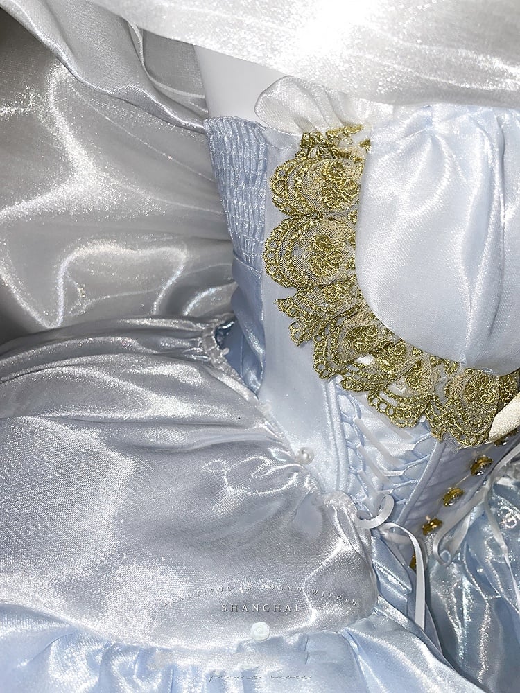 Bodice Neckline Princess Balletcore White Lolita Corset Blue Dress and Hime Off-the-shoulder