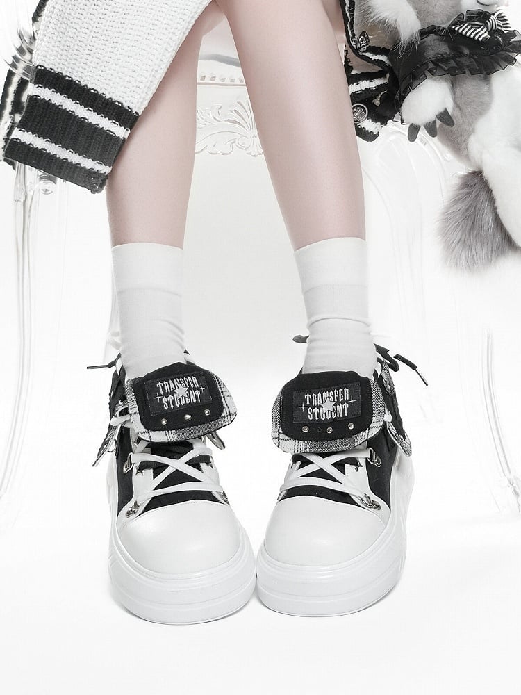 Canvas Black & White Star Platform Shoes - Transfer Student