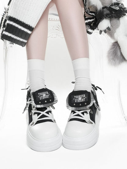 Canvas Black & White Star Platform Shoes - Transfer Student