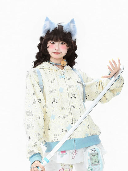 Closure Apricot/Green Zipper with Kawaii Daily Hoodie Jacket