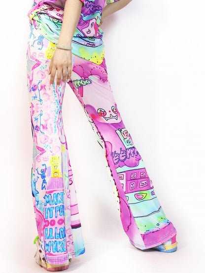 Cartoon Silhouette Hose Flare Print Y2K Bunt