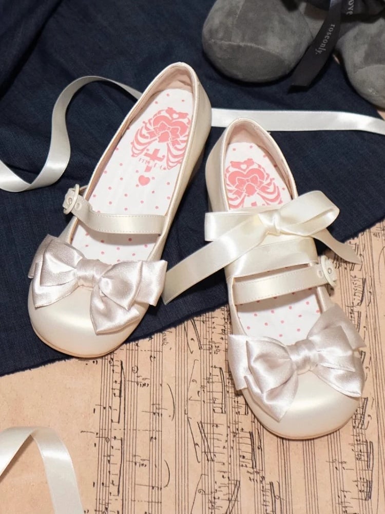 Round Ankle at Lace-up Heels Sweet Beige Toe Low Bow - Top