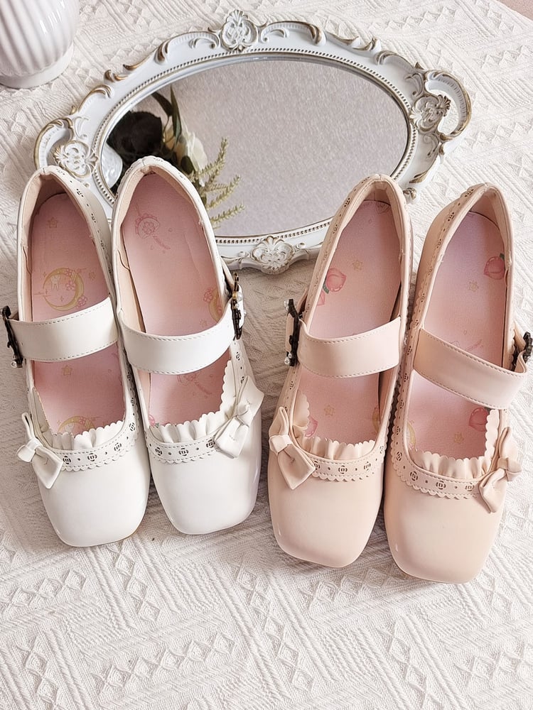 Closure Apricot Lolita Cut-Outs Low-heel/Mid-heel Shoes with Floral PU Classic Snap Practical