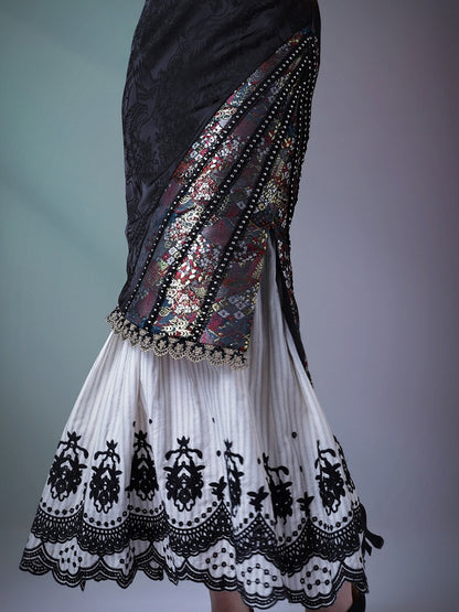 Vintage Halter Neck Lace Dress with Embroidery - sijinstudio