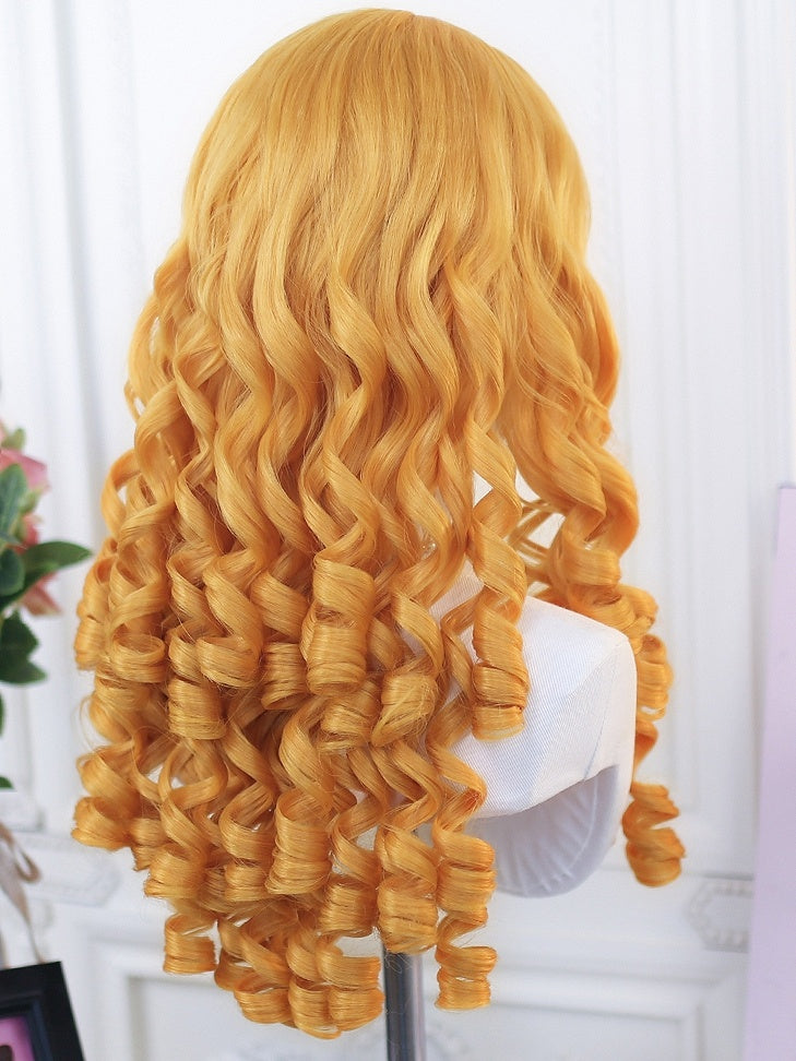 Gelb/Blond/Schwarze Lockenperücke mit Pony 50-55cm