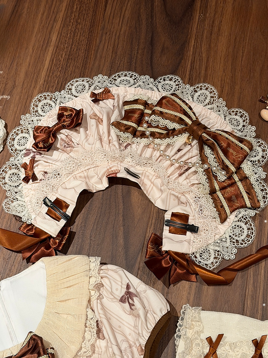 Sweet Bonnet Lace-Trimmed Bead Accents Bows Brown and with Lolita
