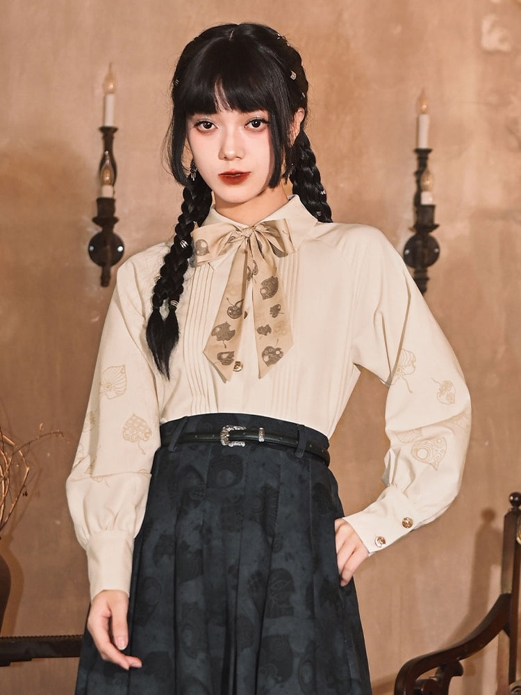 Detachable Leaf - Print Bow Tie Apricot Shirt Set