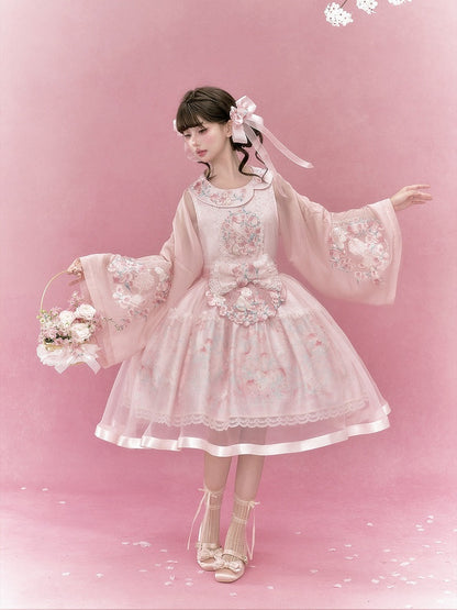 Chinoiserie Pink Lolita Bell-Sleeve Embroidery Top - Yimu Walnut
