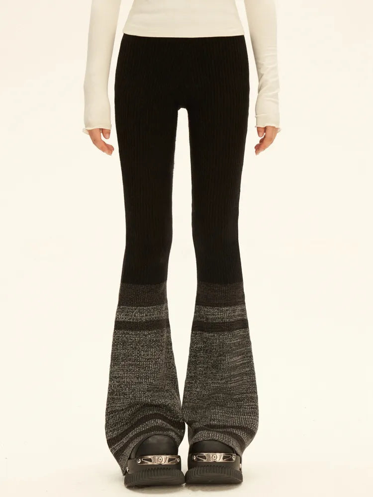 62CM Clearance-Size Knit Pants Black Colorblock and for Flared Gray S Waist
