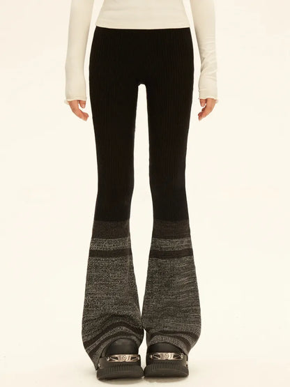 62CM Clearance-Size Knit Pants Black Colorblock and for Flared Gray S Waist