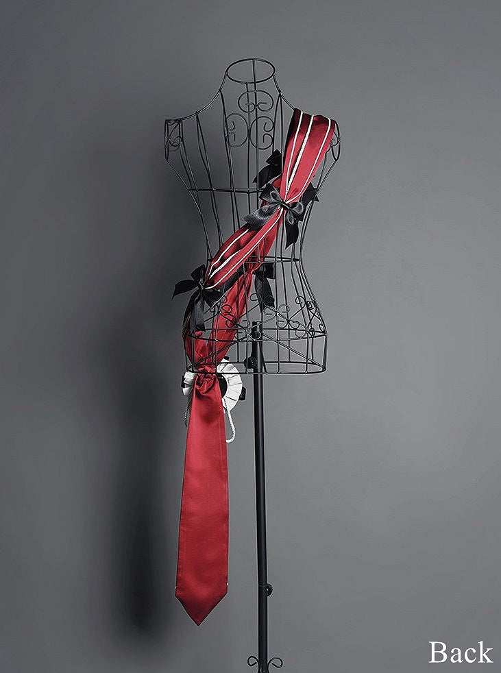 and Lolita Military Bow Black Red Embroidered Sash Motif Striped with