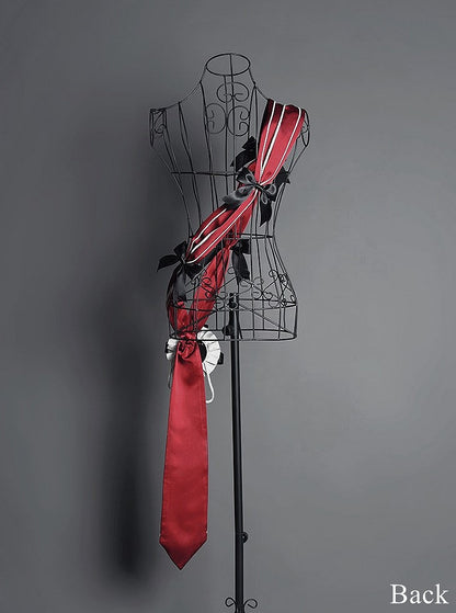 and Lolita Military Bow Black Red Embroidered Sash Motif Striped with