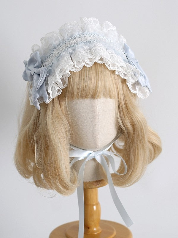 Haarband mit Rüschendetails, hellblaue Schleife, süße Lolita