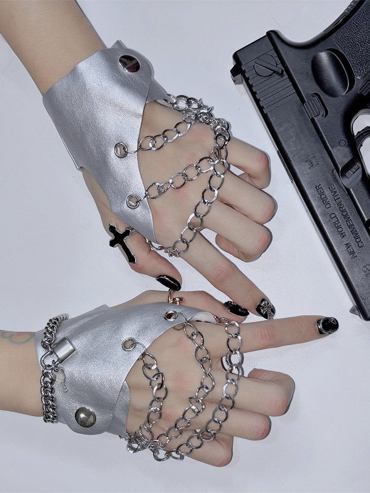 Y2K Decorated Black/White/Red/Silver And Lock Punk Chain PU