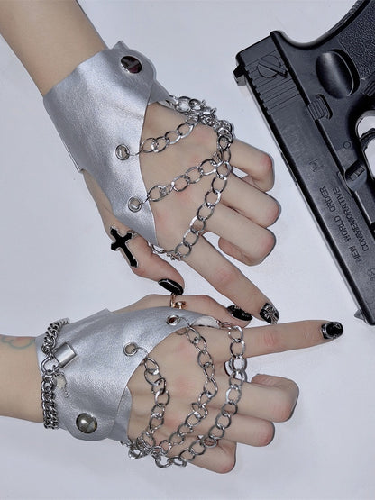 Y2K Decorated Black/White/Red/Silver And Lock Punk Chain PU