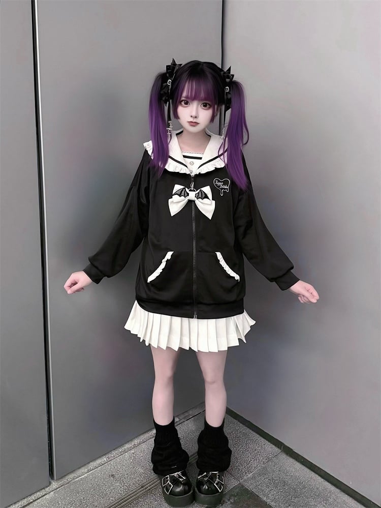Jacket Collar Look Kei Edgy Academic White Jirai Sweet - Black Sailor