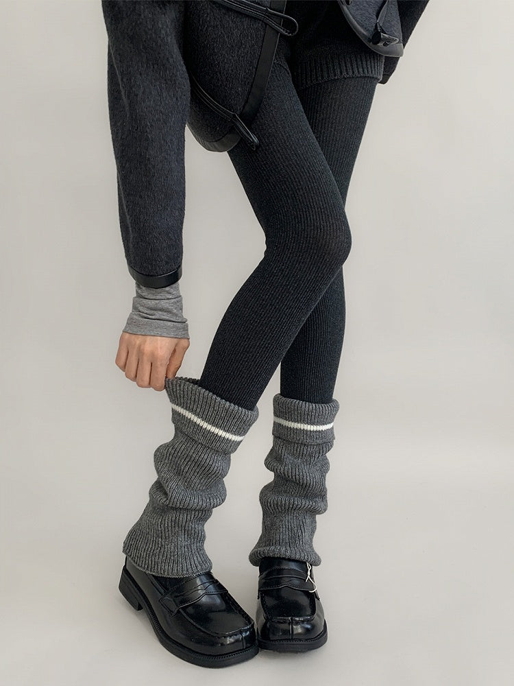 Colors) (5 Ribbed Contrast-Stripe Leg Warmers Knit