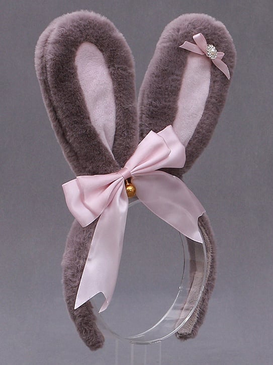and Bunny Plush Bell KC Decorated Ear Pink Lolita Bow Gray