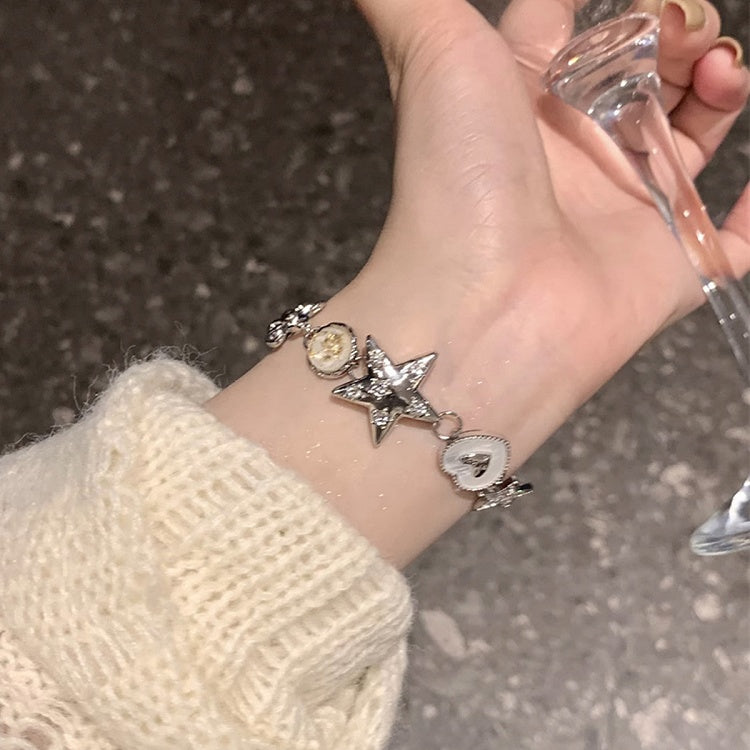 Silver Starand Floral Bracelet