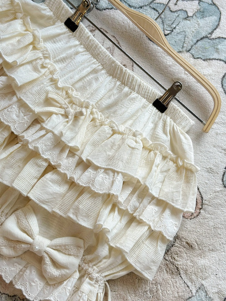 Bloomers Accents Lolita with Ruffles and Tiered Cream Cotton Bow