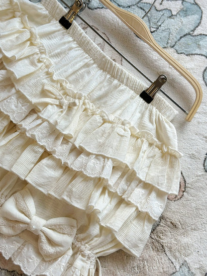 Bloomers Accents Lolita with Ruffles and Tiered Cream Cotton Bow