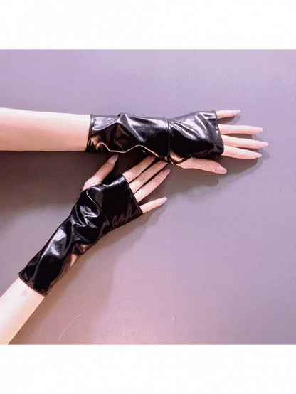 Punk Style Black Leather Fingerless Gloves - Mr. Cat