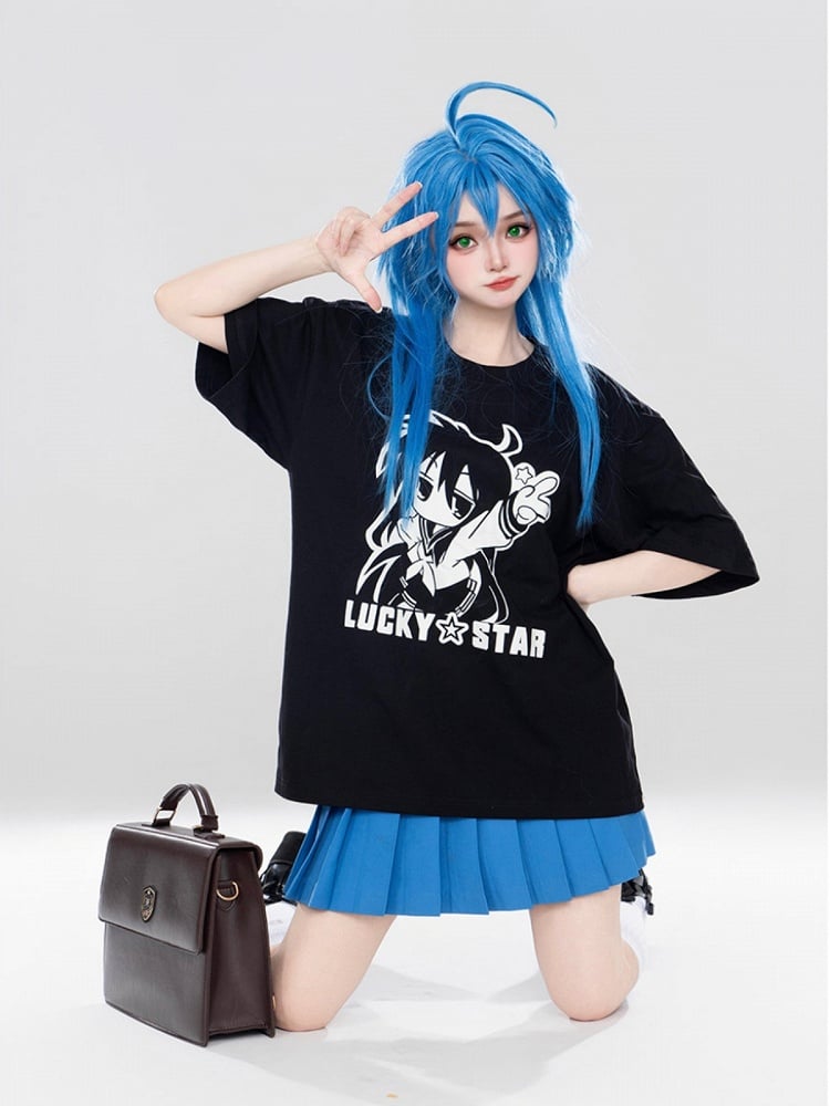 T-shirt Print Black Girl And Cartoon Letter