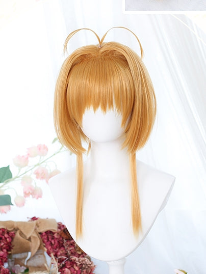 Kurze Perücken glatt mit 40–45 cm gelbem/braunem Pony