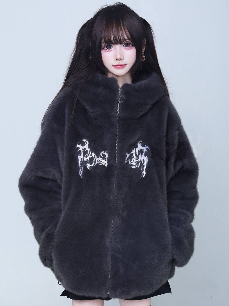 Kei Black Jirai Fleece Embroidered Jacket