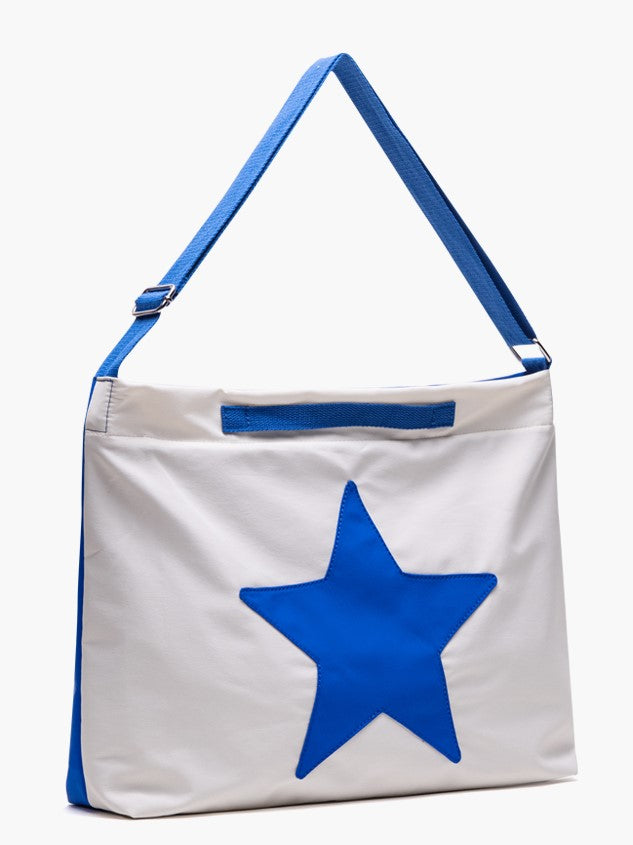 White Spacious Tote Classic and Bag Blue Star-Pattern