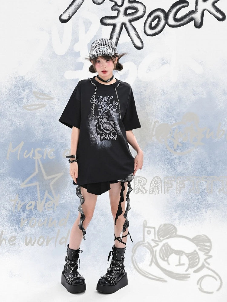 Version T-Shirt Y2K Black Graffiti Print Bittersweet Long/Short