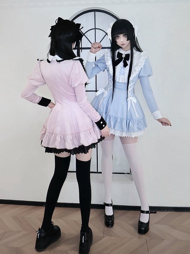 Accents Lacing Bow Lolita Juliette with and Pink Gothic Sleeves Dress