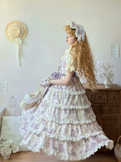 Lila Lolita Kleid mit abnehmbarem Traubensaum und veränderbarem Druck