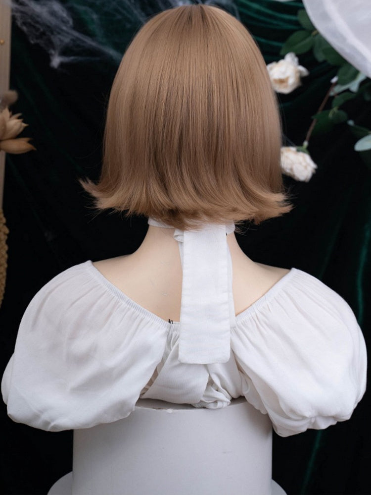 30CM Vorhangperücke, kurz, Champagner, mit gewelltem Pony