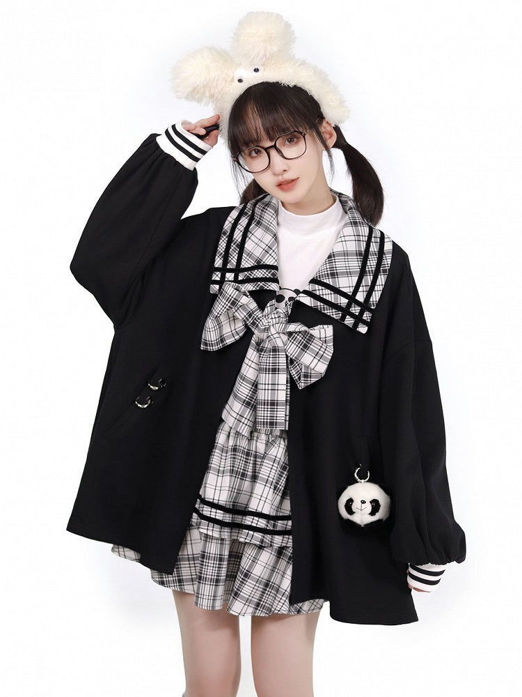 Black Detachable Coat with Placket Plush Open Toy Panda