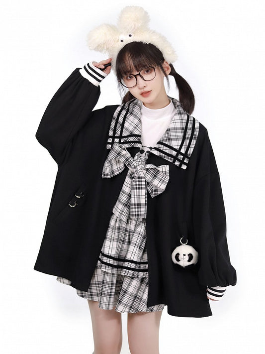 Black Detachable Coat with Placket Plush Open Toy Panda