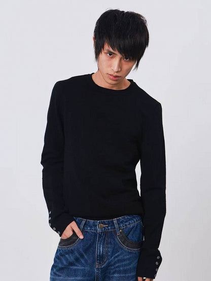 Black Knit Sweater with Key Embroidery - DETW OnLine