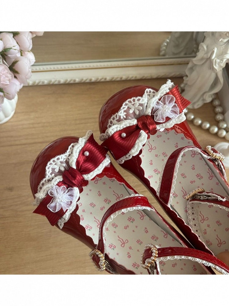 Charming Lace Bow Round Toe Pumps - 5cm Mid Heels - Blossoms