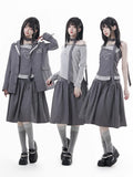 Gray Silhouette | Skirt Partial Button-Up Front Striped A-Line Preppy