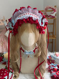 Red Ruffled Sweet Decorations with Strawberry Blue Lolita Hairband