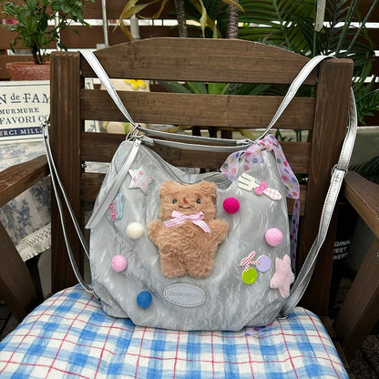 Silver Bag Y2K Commutes Sweet-Edgy Bear Teddy for - Backpack/Shoulder Spacious Plush