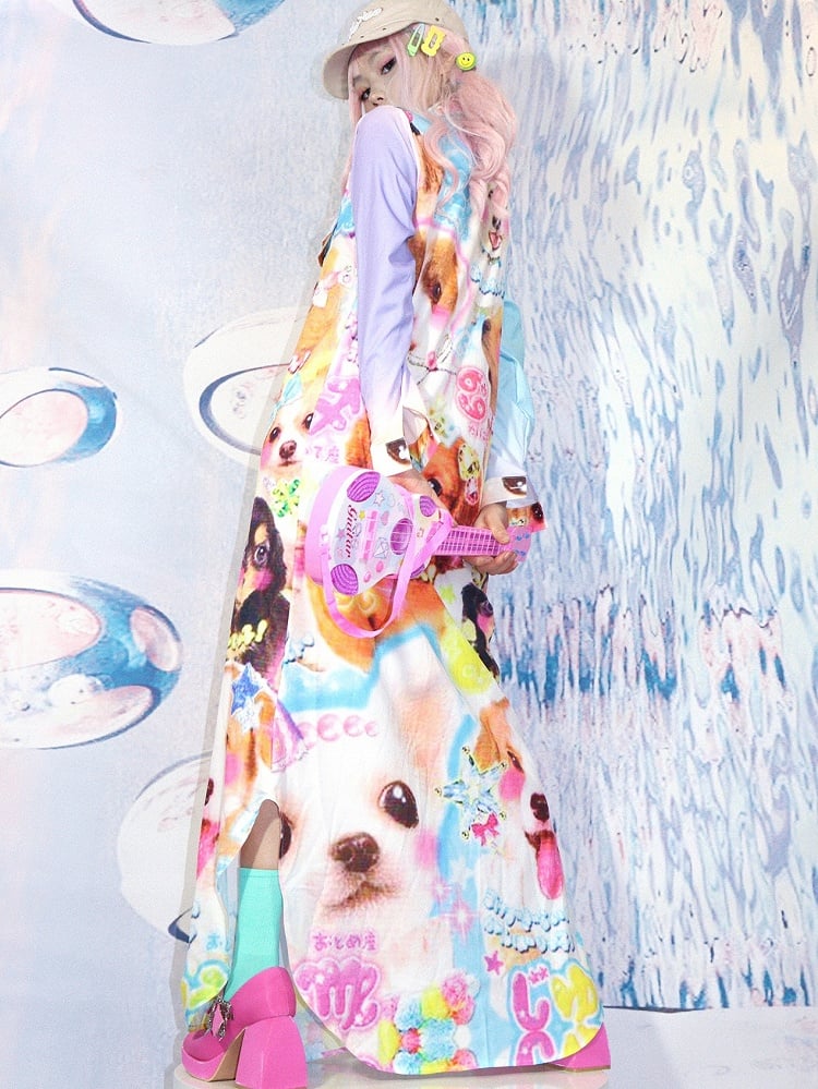 Shirt Length Y2K Puppy Ankle Dress Color Rainbow Print