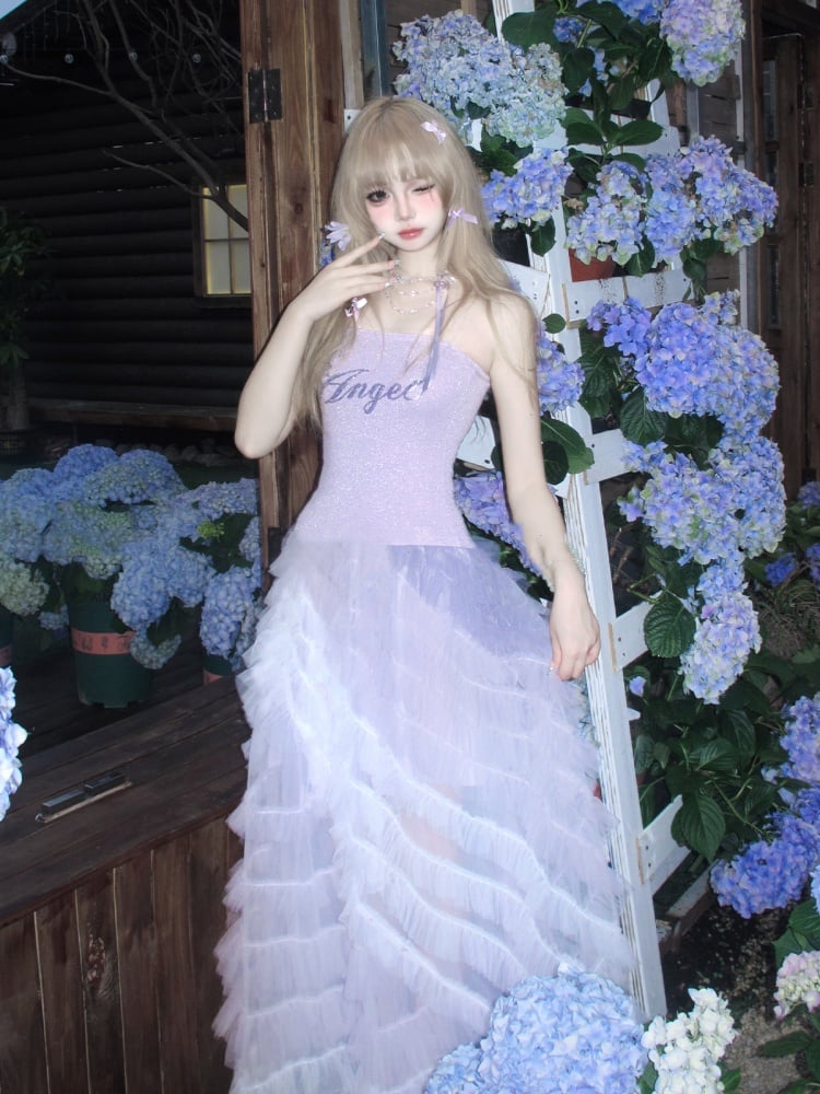 Floor Length Tulle Tiered Skirt Lavender Balletcore