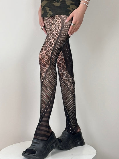 Y2K Hollow-out Tights Black/White/Brown/Red