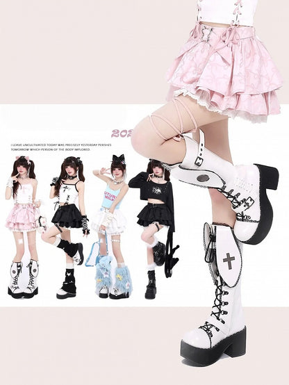 スカート 蝶結び ティアード柄 ピンク