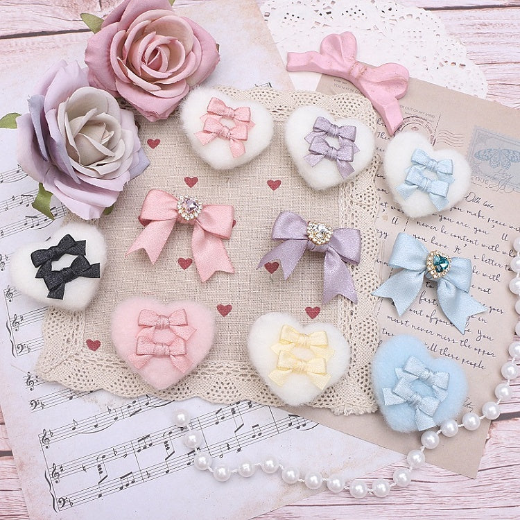 Jirai Plush Heart 10 Options Kei Color Bowknot Hairclips