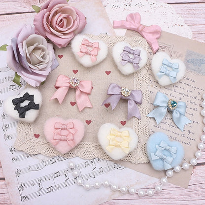 Jirai Plush Heart 10 Options Kei Color Bowknot Hairclips