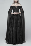 Black Off-Shoulder Multi-Layer Embroidery Lace Women's Gothic Dress